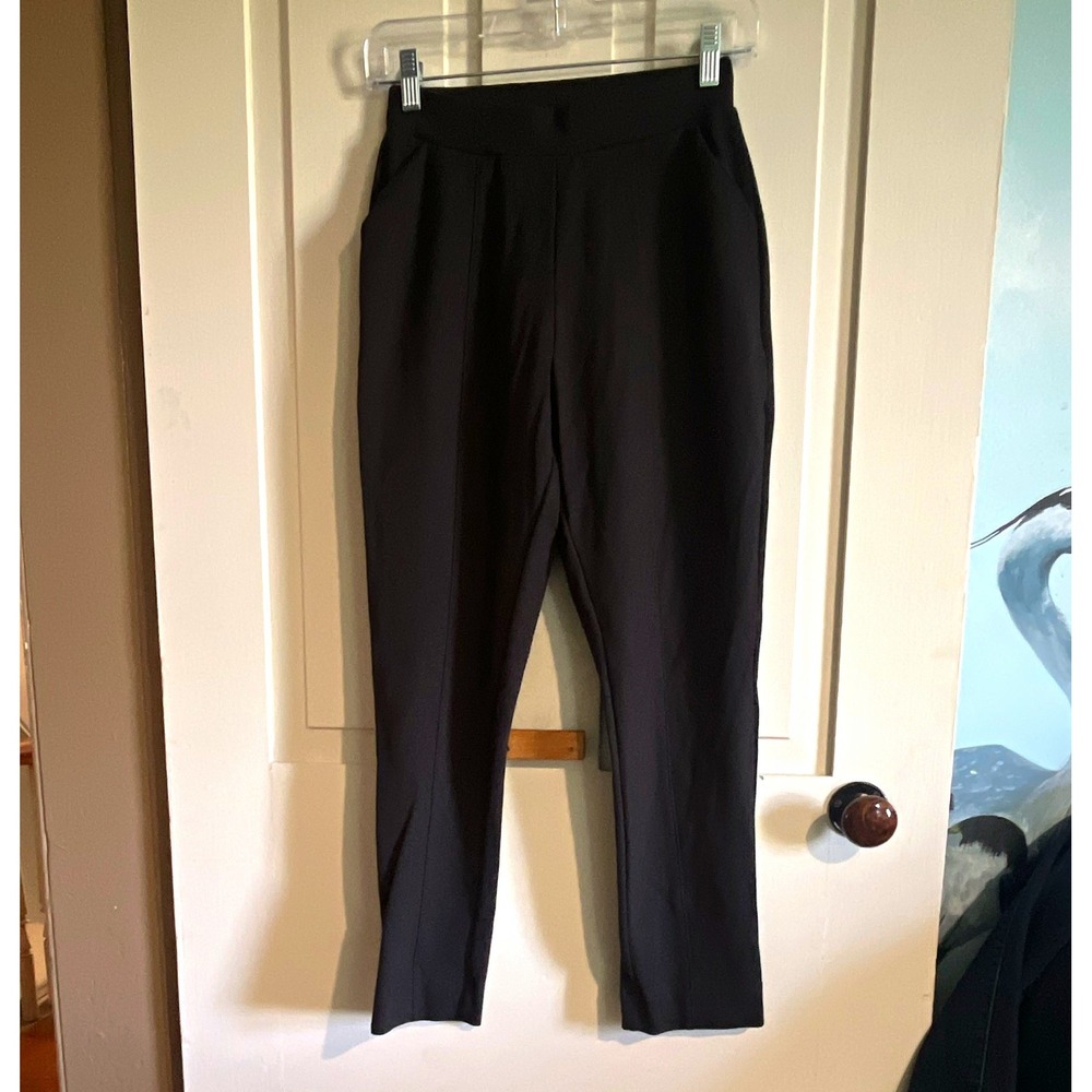 Encircled Dressy Sweatpant Black Ponte Pull-On Pleated Slim Tapered Pockets S